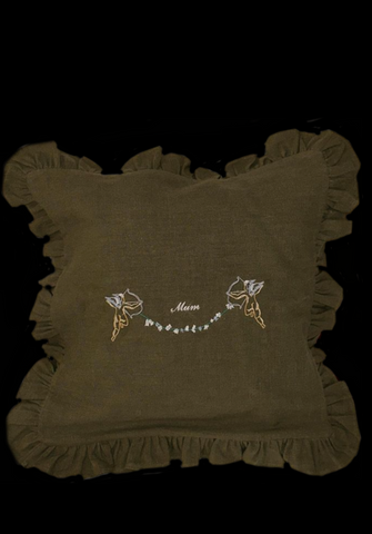 CUSTOM EMBROIDERED CHERUB LINEN CUSHION <strong>2023</strong>